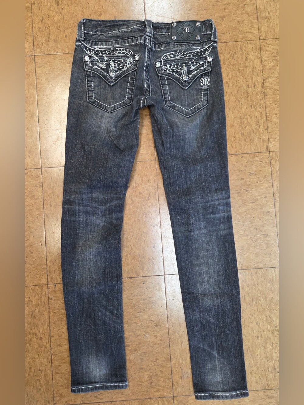Miss Me Dark Gray Embellished Distressed Skinny Jeans